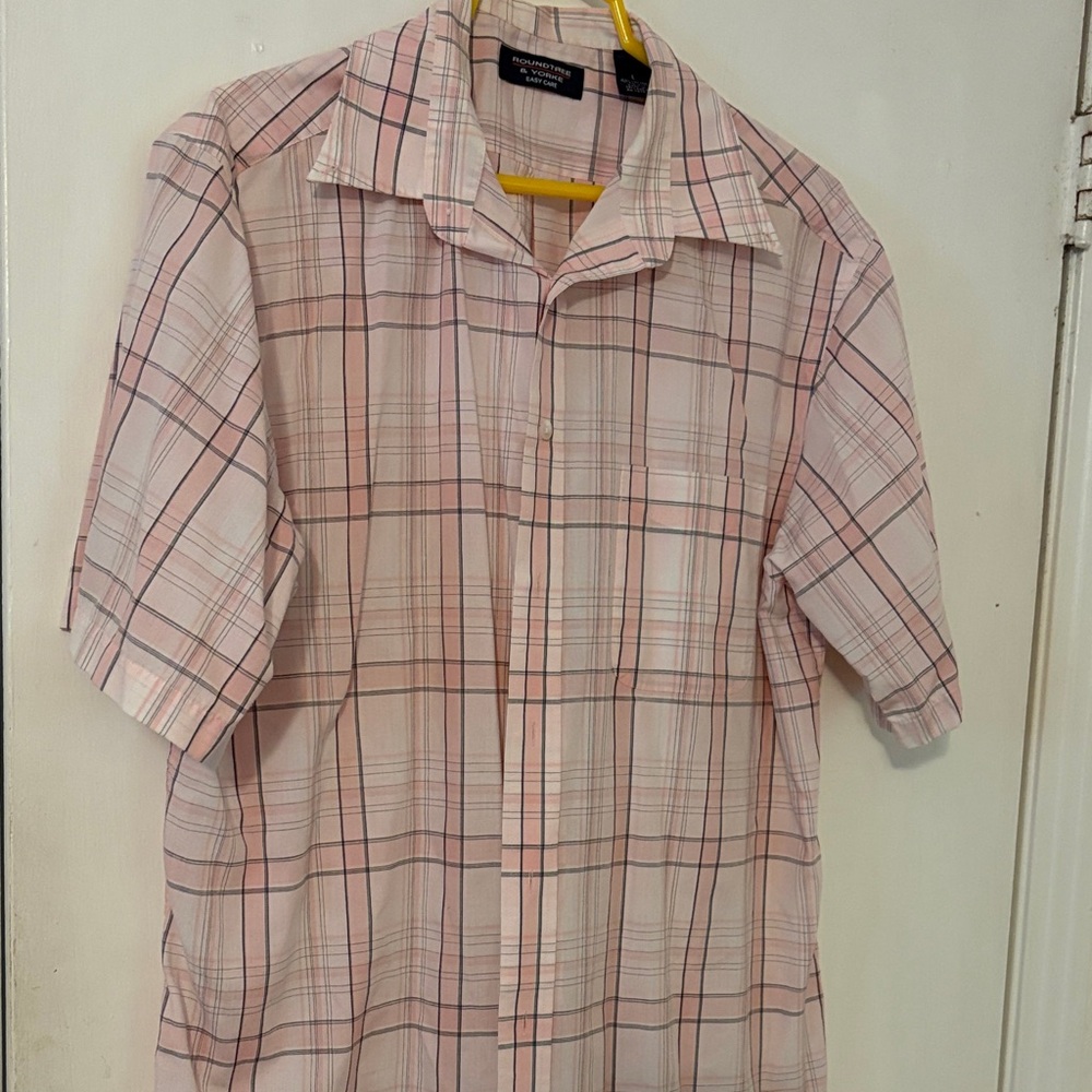 Large Classic Men's Short-Sleeve Plaid Shirt - Pink